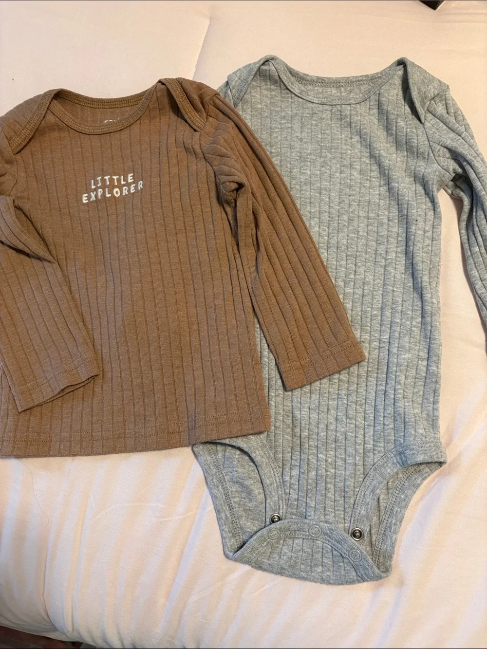 Carter's Ribbed Long-Sleeve One-Piece Set in Brown and Gray